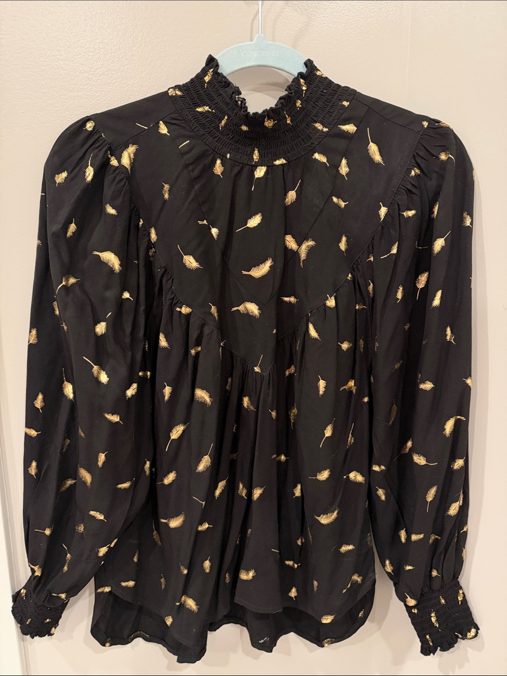 Solitaire Black Blouse with Gold Feather Motif